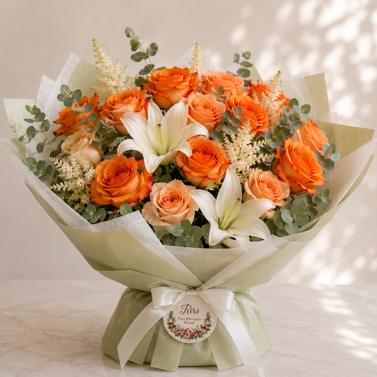 Amber Glow luxury amber and orange floral bouquet – Petals by Riri Dubai