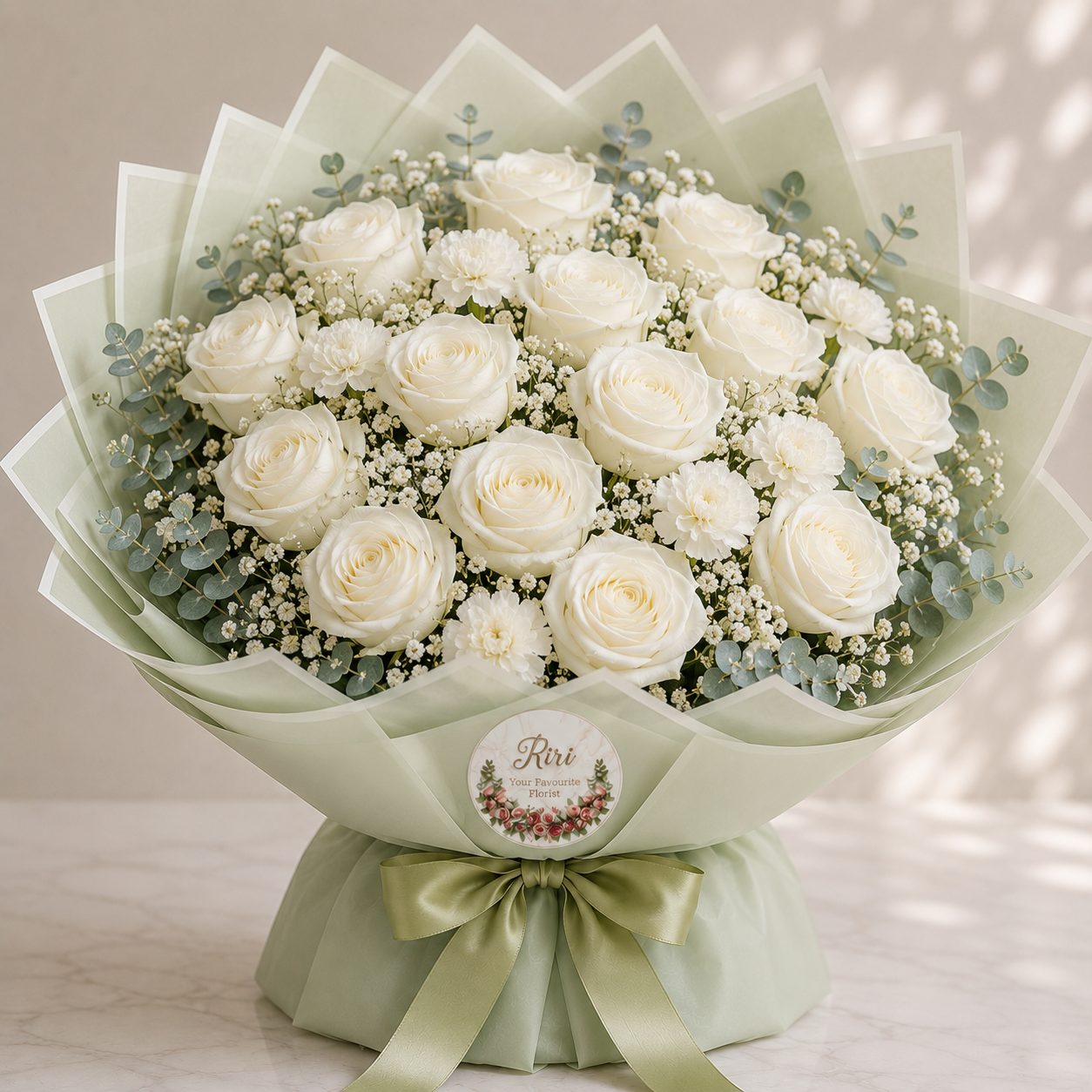Pure Harmony luxury white rose bouquet – Petals by Riri Dubai
