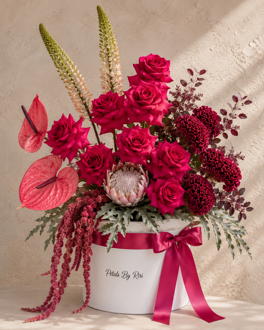 Fleur de Luxe luxury mixed floral hatbox arrangement – Petals by Riri Dubai