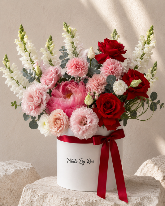Rosé Amour luxury pink rose hatbox arrangement – Petals by Riri Dubai